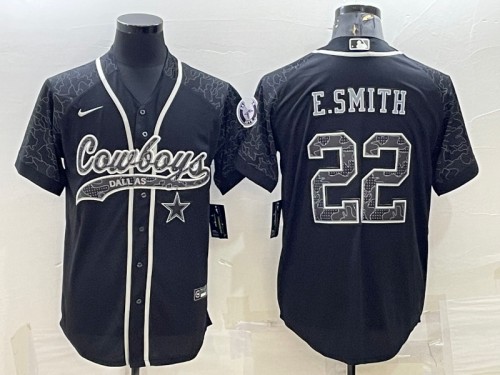 Men's Dallas Cowboys #22 Emmitt Smith Black Reflective With Patch Cool Base Stitched Baseball Jersey